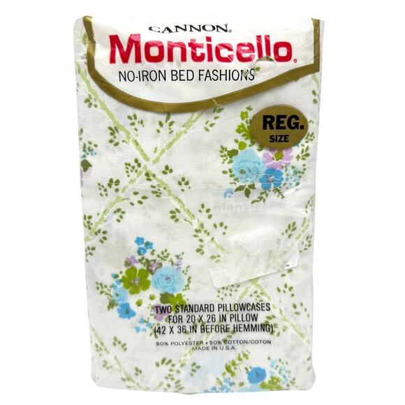 2 Vintage Canon Monticello Floral Pillowcases Standard No Iron Cotton Polyester - Picture 1 of 5